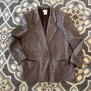 Booth Bay Women L Vintage Herringbone Wool Blend Blazer Academic Brown Multi
